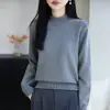 Suéter de punto de algodón puro con cuello alto medio, prenda interior para mujer, nuevo estilo otoño/invierno 2026, dobladillo enrollado, color liso, top de punto holgado