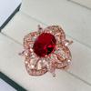 Anillo de floración de tesoro brillante y colorido de alta calidad y lujo ligero, anillo abierto de rubí, anillo de corindón rojo combinable