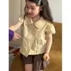 Nuevo Estilo 2026 Camisa de Muñeca Francesa para Niñas, Manga Corta, Camisa de Verano con Lunares para Niños, Conjunto Versátil de Dos Piezas con Shorts