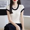 Playera de Manga Corta 100% Liocel para Mujer 2024 Nueva Verano Seda de Hielo Corta Ajustada Top Tejido de Punto Francés Camiseta Básica