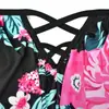 Traje de baño talla grande transfronterizo 2019 para mujer europea y americana, mujer con sobrepeso, con hombros de hoja de loto, traje de baño bikini estampado