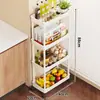Estante de Almacenamiento para Cocina de Espacio Estrecho Estante de Huecos Multicapa Gabinete de Almacenamiento Móvil con Ruedas Organizador Lateral para Refrigerador