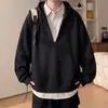 Sudadera con Parches Falsa de Dos Piezas para Hombre Otoño Holgada Casual Ropa Juvenil Tendencia Diseño de Marca Sudadera con Capucha