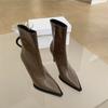 Botines de Tacón Alto 2024 Otoño e Invierno Nuevos Europeos y Americanos Versátiles Punta Afilada Charol Retro Botines Ajustados Stiletto Marrones