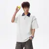 Camisa Polo Patchwork Diseño Retro Americano para Hombres y Mujeres, Camiseta Trendy de Verano de Marca Holgada Casual Juvenil de Manga Corta