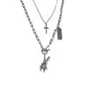 Ins Multi-Camada Hip-Hop Feminino Cruz Colar Moda Personalizado Móvel Pingente de Coelho Colar Trendy Woolen Chain