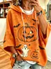 Sudadera con Capucha de Manga Tres Cuartos para Mujer 2026 con Estampado Digital 3D de Calabaza de Halloween Sudadera para Mujer