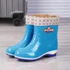 Zapatos de Goma Impermeables de Caña Media, Caña Alta de Suela Gruesa, Caña Baja, Botas de Lluvia de Caña Baja con Suela Gruesa, Zapatos Moldeados por Inyección para Mujer, Forrados de Lana para las Cuatro Estaciones