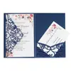 Nueva tarjeta de felicitación europea para boda, con diseño hueco, para vacaciones, invitación comercial, tarjeta láser rosa claro, disponible al por mayor