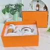 Conjunto de Café Europeu Laranja Geométrico Osso de Cavalo Porcelana Uma Cafeteira Duas Xícaras Pires Presente Empresarial Conjunto de Café Porcelana Osso em Estoque Atacado