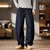 Roupas masculinas plus size outono e inverno novo jeans cru lavado vintage com corte curvo, calças retas largas da moda masculinas soltas