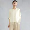 Chaqueta Camisa de Satén Jacquard de Seda para Mujer, Seda de Morera, Nuevo Estilo Chino, Para Ir al Trabajo, Cárdigan Camisa de Manga Tres Cuartos para Verano