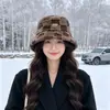 Sombrero de Cubo de Felpa de Conejo con Orejas de Oso Estilo Coreano para Otoño e Invierno para Mujer, Moderno y Versátil, Adelgazante, Estilo Universitario, Sombrero Cloche Cálido
