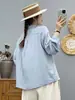 Camisa de mujer de manga larga de gasa de doble capa de algodón puro, nuevo estilo primavera y otoño 2026, encaje grande artístico, camisa versátil casual holgada