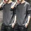 Nova camiseta masculina de manga comprida 2026, top elástico para primavera e outono, camada base pesada de corte solto, camisa masculina de manga curta