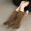 Chegada Nova Outono/Inverno 2026 Bico Fino Salto Anabela Rasteira Afinando Moda Francesa Sexy Bonita Celebridade da Internet Botas Longas Marrom