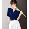 Camisa de manga curta 2023 Verão nova solta cuidado máquina moda camisa design profissional senso V-neck top para mulheres