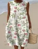 Vestido Holgado con Estampado y Cuello en V Estilo Nuevo Primavera 2026 para Mujer Estilo Vacacional en la Costa Vestido Casual de Playa de Manga Corta
