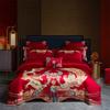 Juego de Cuatro Piezas para Boda Estilo Chino 160S Algodón de Fibra Larga de Xinjiang, Algodón Puro, Bordado Rojo de Boda, Ropa de Cama de Lujo Ligero para Bodas