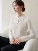 2026 Otoño/Invierno Estilo Coreano Cuello Polo Cachemir para Mujer Con Bolsillos Abotonado Adelgazante Para el Trabajo Versátil Suéter de Punto Base