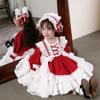 Ropa Infantil Zhiya Otoño 2025 Nuevo Vestido Princesa Lolita para Niñas Falda Abullonada Infantil de Algodón Borgoña