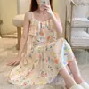 Nueva Bata de Noche de Algodón con Tirantes para Mujer, Vestido Delgado Estampado de Verano, Ropa para el Hogar, Vestido Pijama, Venta Directa de Fábrica