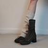 Botas Delgadas de Tacón Grueso Estilo Ballet Suave Estilo Francés con Lazo Cremallera Lateral, Botas Elásticas Versátiles Adelgazantes para Mujer