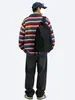 Suéter Loose estilo retrô americano com gola polo e blocos de cor para homens, novo estilo Old Money para outono e inverno, peça de tricô versátil