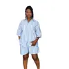 Ropa Femenina Transfronteriza Europea y Americana Verano 2026 Nueva Moda Casual Holgada Camisa Rayada Conjunto de Shorts de Pierna Ancha