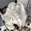 Sudadera con Capucha Redonda Estampado de Dibujos Animados Divertidos Americanos para Mujer 2026 Otoño Invierno Terciopelo Plus Blanco Gris Top de Commute para Pareja de Moda