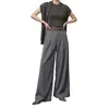 Pantalones de Pierna Ancha para Mujer con un Toque de Lujo Ligero y de Gama Alta, Diseño Otoñal con Efecto Plisado, Pantalones Largos de Cintura Alta, Nuevo Producto para Dropshipping Transfronterizo