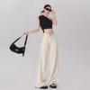 Calça Jeans Branca Off-White de Perna Larga Levemente Flare para Mulheres Outono 2025 Nova Cintura Caída Solta Reta Calça Branca