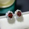 Brincos de Granate Vermelho Natural Prata de Lei S925 Incrustados com Granate Puro Pedra Feminina Pedra Principal 6*8mm