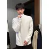 Camisa base térmica cinza escuro com zíper parcial para homens, outono e inverno, estilo americano, elegante e casual, gola alta, adequada para treino na academia, camiseta de manga comprida