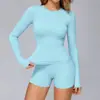 Mingda Top Deportivo de Manga Larga para Adelgazar Amigable con la Piel Ajustado Cuello Redondo Ropa de Fitness Ropa Exterior Ropa para Entrenamiento de Pilates Yoga