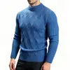 Suéter de punto para hombre con cuello alto y patrón de rombos, suéter de punto trenzado grueso tridimensional, jersey de manga larga de corte holgado