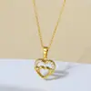 Explosões Transfronteiriças Colar Coração de Aço Titânio Feminino Simples Luxo Leve Sensação de Alto Padrão Outono e Inverno Cor de Nicho Joia Sem Cor