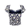 L25101-25 Primavera Nuevo Estilo Francés Estilo Retro Pastoral Estampado Cuello Cuadrado Manga Abullonada Top Ajustado para Mujer