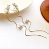 Pendientes de Flor de Zirconia Estilo Super Hada Japonés y Coreano Clip para Cartílago Auricular Hilo Largo para Oreja de Una Pieza Adelgazantes para Rostro Redondo Pendientes Versátiles