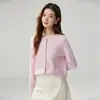 Cardigã de cashmere com gola redonda 2026 Outono/Inverno Novo Estilo Feminino Ombro Raglã Camada Base Estilo Versátil Elegante Top de Botão Único