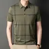 Ropa de Verano para Papá Hombres de Mediana Edad y Mayores Camiseta Rayada Versión con Bolsillo Hombres Solapa Manga Corta Camiseta de Manga Corta Hombres Manga Corta