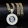 Colar com Pingente de Time de Baseball Colorido Esmaltado da Moda para Homens, Corrente Cubana Hip-Hop Totalmente Cravejada de Diamantes Atacado