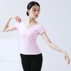 Roupa de Prática de Dança Clássica Decote em V Collant de Ginástica Manga Curta Feminino Exame de Arte Body de Yoga Top de Dança Ballet