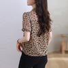 Stock Listo Foto Real 2025 Verano Nuevo Camisa de Gasa Top de Georgette Diseño de Camisa con Estampado de Leopardo Elegante Camisa Pequeña