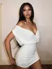 Vestido corto sexy sin tirantes, sin espalda, de color liso, con escote en V profundo, hombros descubiertos, para comercio exterior europeo y americano transfronterizo