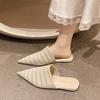 Sandalias de Tacón Bajo Baotou para Mujer Estilo Nuevo Primavera y Verano 2025 Zapatos Perezosos de Punto Volador de Tacón Plano Mula de Punta Semi-Pantuflas