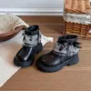 Botas Martin Femininas Sweet Lolita Xadrez com Renda 2026 Outono/Inverno Novas Quentes com Pelúcia Botas Curtas de Princesa