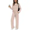 Conjunto Europeo y Americano para Mujer Otoño 2026 Top de Manga Larga con Cuello Redondo Pantalones Largos de Cintura Elástica Pierna Ancha Conjunto Casual