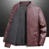 8802 Jaqueta de Couro PU Masculina para Motociclista Nova de Primavera Casaco Fino Cor Sólida Gola Alta Slim Fit Top Masculino Estiloso