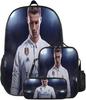 Estrela do futebol C Luo Mochila Impresso Conjunto de Três Peças Mochila Escolar Infantil Alunos do Ensino Fundamental e Médio Bolsa de Ombro Lancheira Bolsa Lápis Bolsa